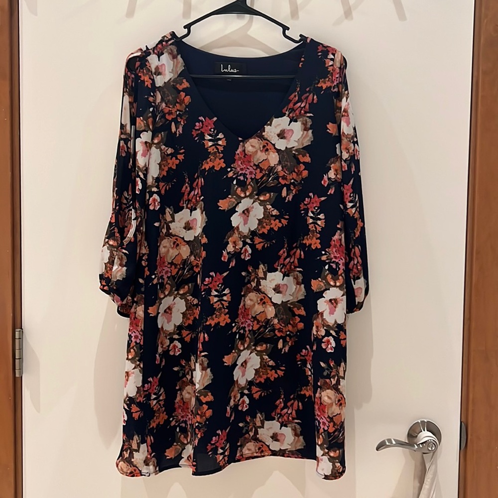 Long Sleeve Floral Chiffon Dress